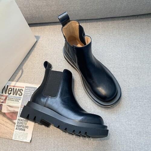 2020 Genuine Leather Women Boots Brand Platform Boots Women Chunky Heel Boots Women Boots Winter Shoes Mid-calf Botas Mujer