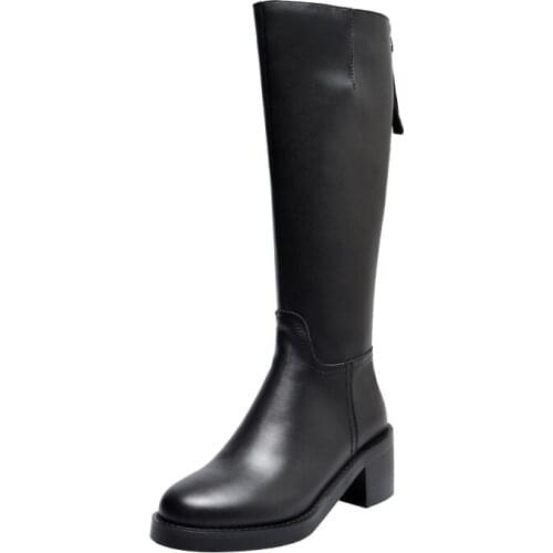 2020 Knee High Boots Women Genuine Cow Leather Side Zipper Round Toe Lady Winter Fashion Long Boots Handmade