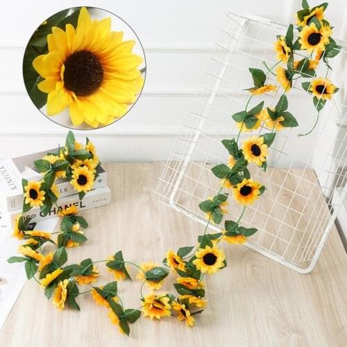 10 Big Sunflower Garland Artificial Flowers Vine Fake Silk Sun Flowers Hanging Vines for Balcony Home Garden Wedding Decoration