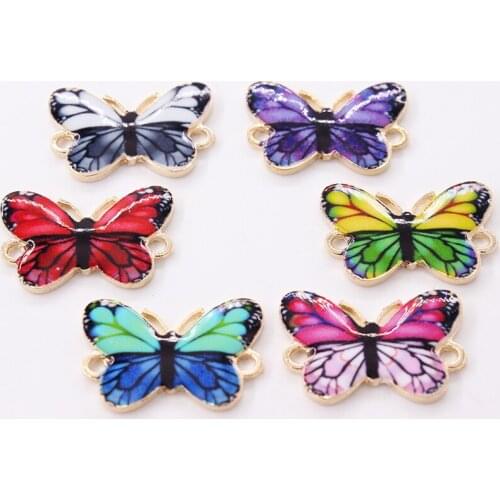 10pcs 26*17mm Mixed Color Enamel Drop Oil Cute Butterfly Charms Connector For Women Girls DIY Jewelry Making Bracelet Accessory