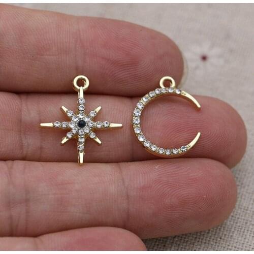10pcs Gold Color Crystal Moon Star Charms Pendant for Jewelry Making Bracelet Earrings Necklace DIY Accessories Craft Handmade