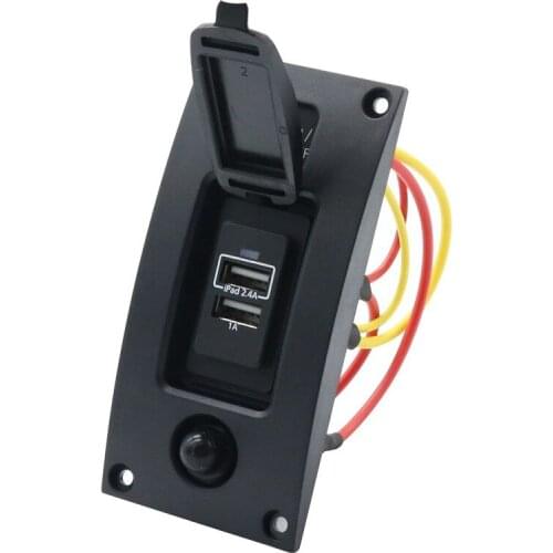 12-32V universally 5V/3.4A(2.4A+1A) USB Charging Panel with 20A manual reset overload protector for Car Boat RV Truck Waterproof