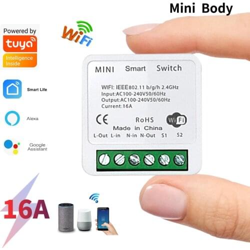 16A Tuya Mini Diy Breaker Module Wifi Smart Light Switch Supports Two- Way Control Works with Smart Life Voice Alexa Google Home