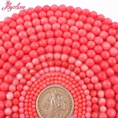 2,3,4,6,8,mm Natural Round Faceted Pink Coral Stone Beads Strand 15" For DIY Women Necklace Bracelets Earrings Jewelry Making