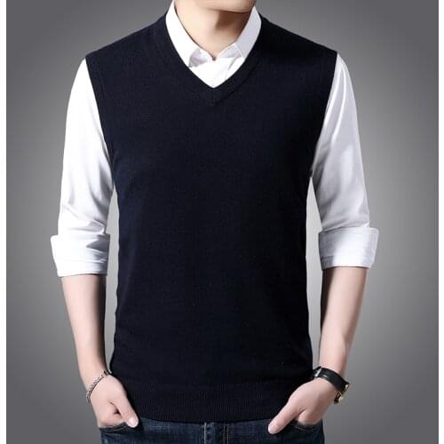 2019 new Slim fit Knitted Pullovers Men V-Neck Sleeveless Business Casual Solid wool Sweaters Vest
