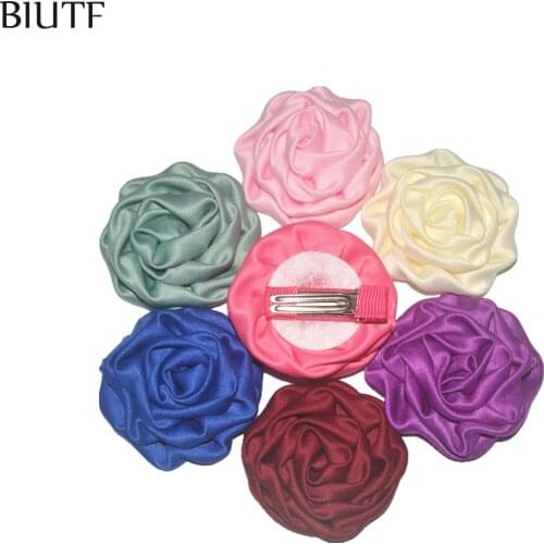 34pcs/lot 1.8'' Soft Satin Ruched Rolled Rosettes Flower Puffy Fabric Flora Hair Accessories Supurb Quality TH247
