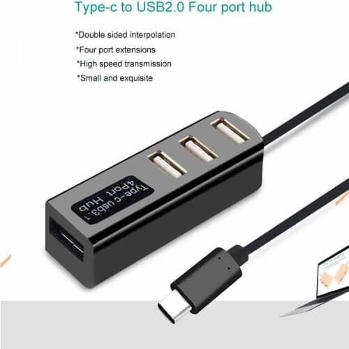 4 ports USB 2.0 HUB High Speed type c to 2.0 Splitter Portable Hub for Laptop PC Computer TYPE-C hub adapter with 80cm Data Cabl