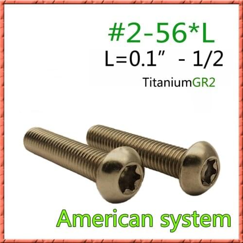50pcs/lot #2-56*0.1"~1/2" Pure Titanium button Pan head Torx groove screw six lobe half round headed screw GR2 American system