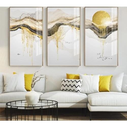 Abstract Golden Canvas Painting Landscape Nordic Wall Art Wall Pictures Big Posters Prints Fashion Tableaux Living Room Decor