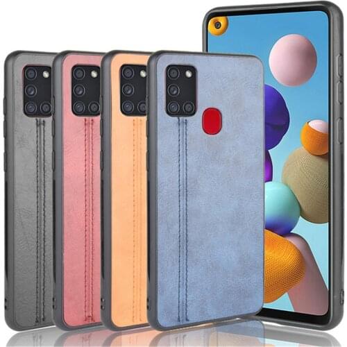 For Samsung Galaxy A01 A11 A21 A21S A31 A41 A51 A71 M11 M21 M31 M51 Luxury Calfskin PU Leather lines Hard Back Cover Phone Case