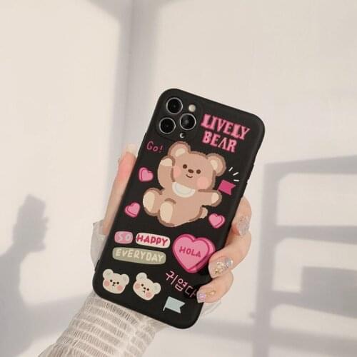 Bear Mobile phone Case for Apple XR XS all-inclusive Camera Cover for iPhone 7/8 Plus 11 12 Pro Matte 8 plus Soft Glue Case Ins