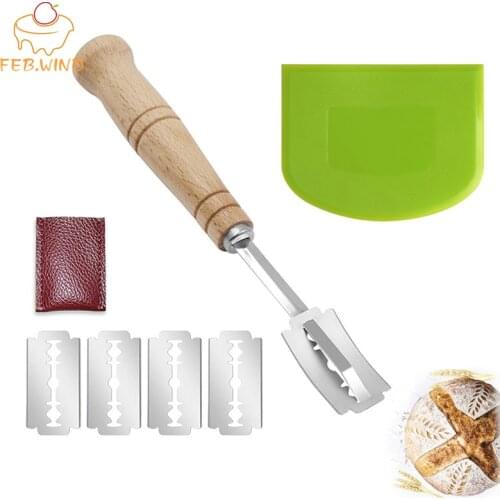 Wooden Sourdough Bread Scoring With 5 Blade And Bowl Scraper Baker Bread Lame Cut Pattern Slashing Tool Dough Scoring Knife 0053