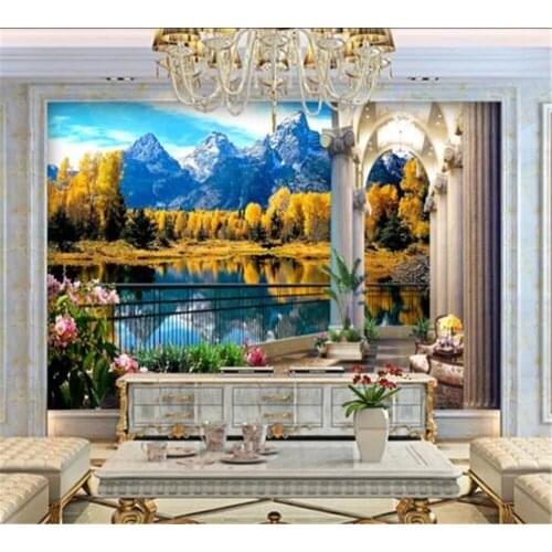 Beibehang Beautiful balcony snow mountain picture-in-picture TV background wall home decoration painting custom 3D mural