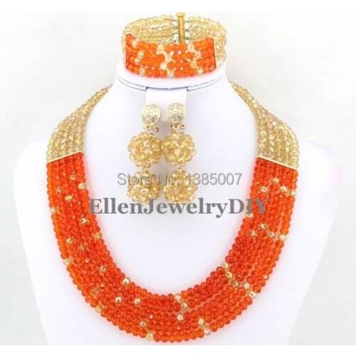 Pretty Orange African Nigerian Wedding Beads Jewelry Set Crystal Jewelry Sets Crystal Necklace Bracelet Earrings Sets WS4980