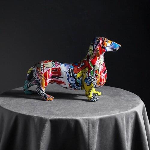 Creative Home Modern Painted Colorful Dachshund Dog Decoration Wine Cabinet Office Decor Desktop Crafts