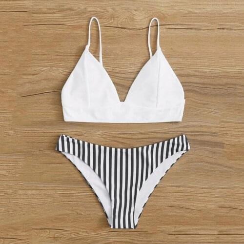 Swimwear women Two Piece Striped Print Push-Up Padded Bra Bikini Set swimming suit for women sexy Swimsuit maio feminino praia