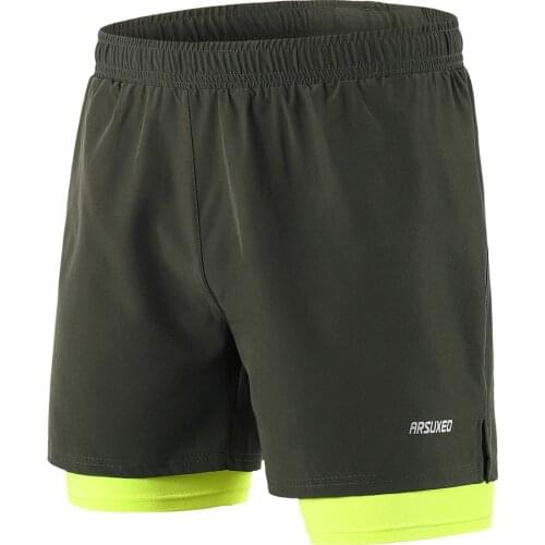 Arsuxeo Men 2 in 1 Cycling Shorts Breathable Running Shorts Quick Drying Mountain Bike Shorts Active Training Exercise Jogging