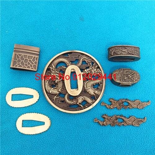 A Set Alloy Dragon Tsuba Accessory Fitting For Japanese Sword Samurai Katana