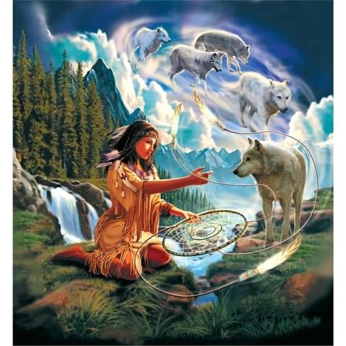 Diy 5D Indian Dream Catcher Wolf Full Diamond Painting Cross Stitch Kits Art High Quality Scenic 3D Paint By Diamonds
