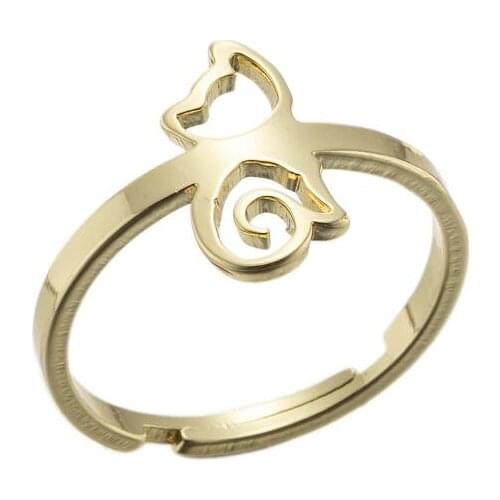 Gold Steel Color Hollow Cartoons Cat Finger Rings Design Cute Fashion Adjustable Jewelry Ring For Women Young Girl Child Gift