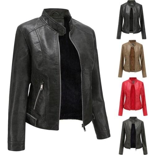 2020 New Autumn Winter washed plus velvet Womens PU jacket coat Plus Size Faux Fleather jackets for women Outerwear m122