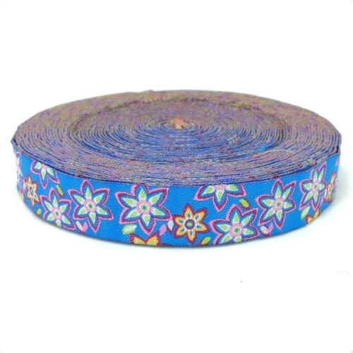 New lace 5/8' 16mm 10yard/set 100% polyester computer jacquard ribbon blue flower KTZD15102813
