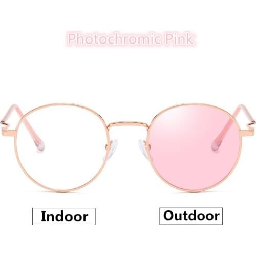 0 -0.5 -0.75 -1.0 -2.0 To -6.0 Photochromic Pink Brown Gray Prescription Spectacle Women Myopia Lens Round Glasses Diopter