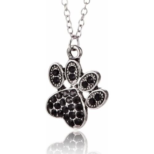 Fashion Black Color Zircon Sculpture Necklace Cat Dog Paw Print Animal Women Lovely Delicate Pendant Necklaces Female Jewelry