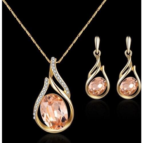 Romantic Rhinestone Inlaid Irregular Metal Heart Pendent Earrings Necklace Set Korean Neck Ear Jewelry Sets for Women Girls Gift