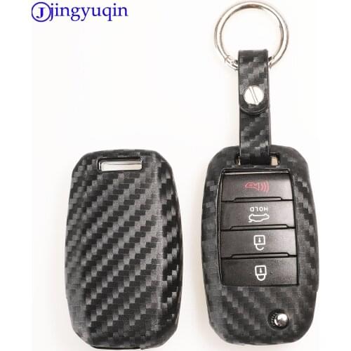 Carbon Fiber Silicone Car key Cover Case Shell Remote Fob keychain for KIA Rio Sportage Ceed Sorento Cerato K2 K3 K4 K5
