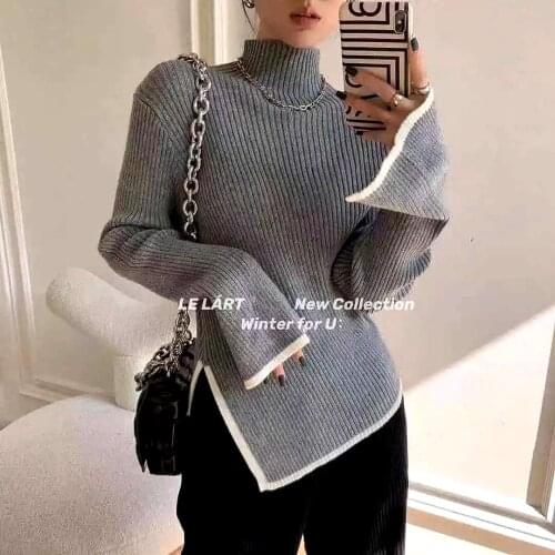 Autumn Winter Casual Slim Knitted Sweaters Womens Clothing Women Turtleneck Sweater Mujer Womens Irregualr Sweater SY260