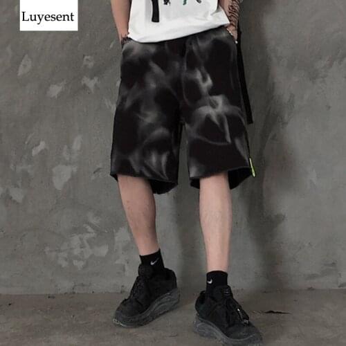 Harajuku Women Tie Dye Short Pant 2021 Lady Cool Elastic Drawstring Waist Knee Length Hipster Trousers Summer Sport Pocket Pants