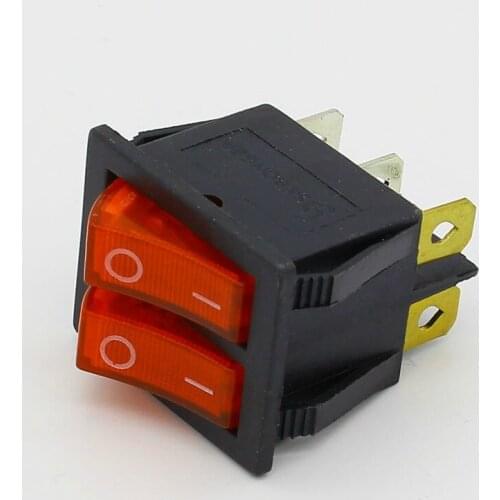 1pcs/lot 31*25mm Copper feet Lamp Light DPST 6PIN Snap-in ON/OFF Position Snap Boat Rocker Switch 16A/250V Rocker switch