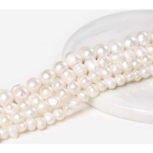 14" Natural White Freshwater Potato Pearls Beads 5-9 mm High Luster Smooth Pearls Strand Bead For DIY Making Jewelry Necklace