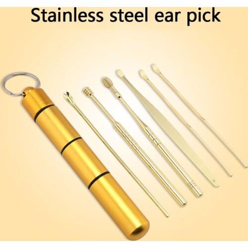 6 Pcs/Set Stainless Steel Ear Pick Spoon Ear Wax Curette Removal Cleaner Kit Spiral Ear Clean Care Multifunction Tools