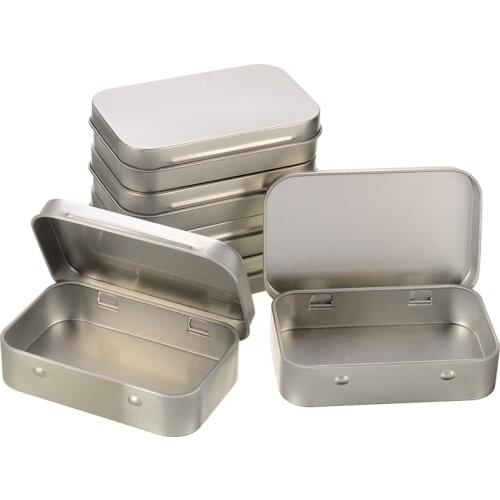 6pcs Rectangular Empty Metal Tins Storage Hinged Box Containers 95*60*20mm Home Storage Box Case Organization