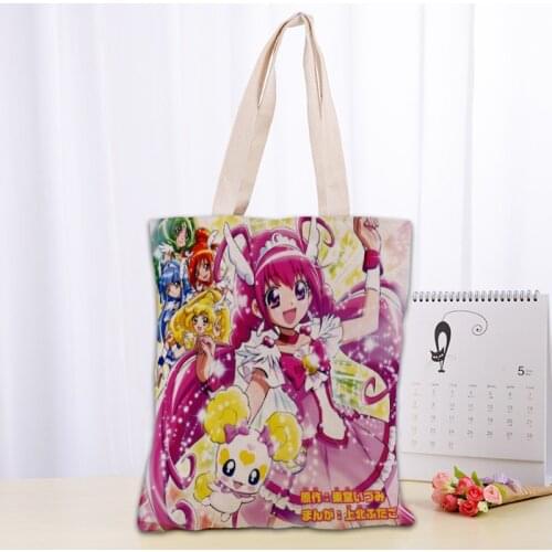 Anime Smile Precure! Tote Bag Women Canvas Fabric Bags Eco Reusable Shopping Bags Traveling Beach Casual Useful Shoulder Bag