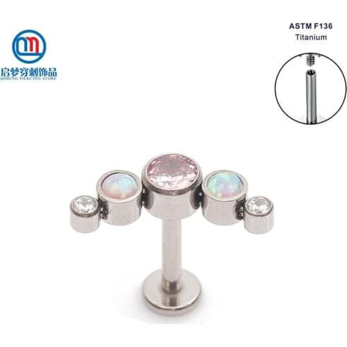 ASTM F136 Titanium Internally Threaded 5 Stones Curved Cluster Labret Tragus Ring