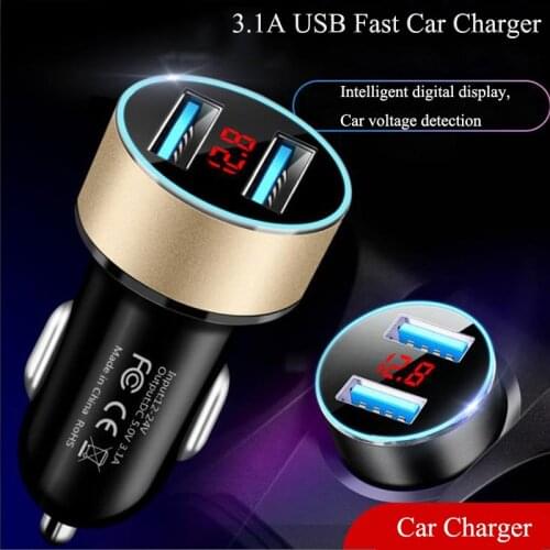 New 5V 3.1A Car Dual Usb Car Cigarette Lighter Power Socket Fast Charger Adapter With LED Display for Phones Cameras PC