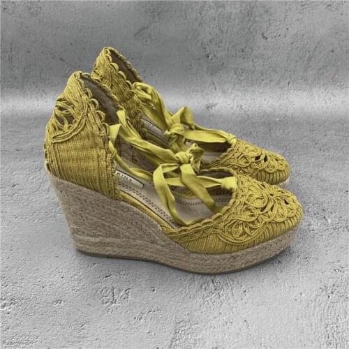 Fashion Womens Shoes 2021 Cross Beige Heeled Sandals Cross-Shoes Large Size Clogs Wedge Luxury Black Closed Big Platform Lace Up