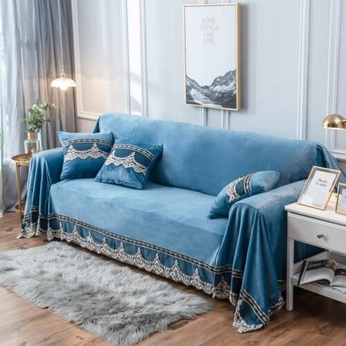 European Luxury 1/2/3/4-seater Sofa Cover Solid Color Universal Sofa Towel with Lace Embroided All-inclusive Dust Couch Cover