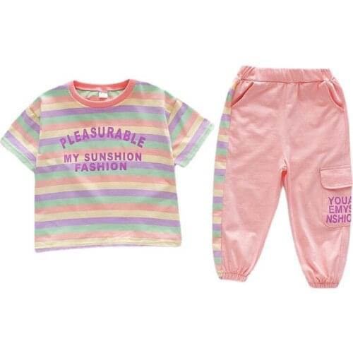 New Fashion Summer Baby Girl Clothes Cute Children Sport Striped T-Shirt Shorts 2Pcs/Sets Toddler Casual Costume Kids Tracksuits