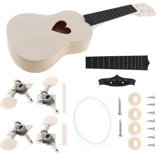 21 Inch Soprano Ukulele DIY Kits Basswood Hawaii Guitar with Heart Shape Hole for Handwork Painting Parents Child Campaign