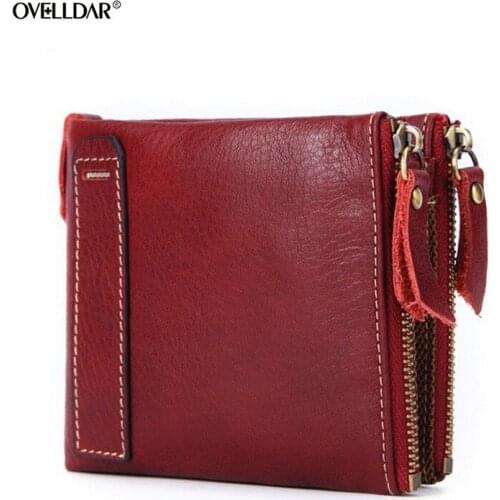 Women Genuine Leather Wallet Fashion Women Wallet Short Purse Coin Pocket Retro Oil Leather Multifunctional Double Zipper Wallet