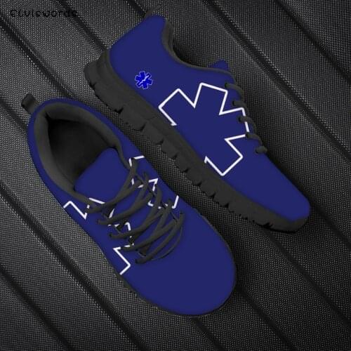 ELVISWORDS Flats Shoes for Women Classic Emergency Nurse Doctor Print Shoes Breathable Lace up Girls Casual Sneakers 2021 Newest