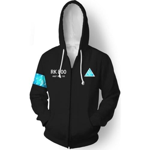 Game Detroit Become Human RK800 Connor Cosplay Zip Up Hooded Unisex Jacket Sweatshirt Hoody Streetwear Coat 3D Printed Hoodie