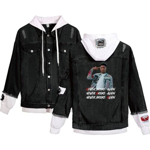 Hip Hop Jackets YoungBoy Never Broke Again Denim Jacket Men Women Fall/Winter Warm Hooded Jackets Fake Two Pieces Design Jackets
