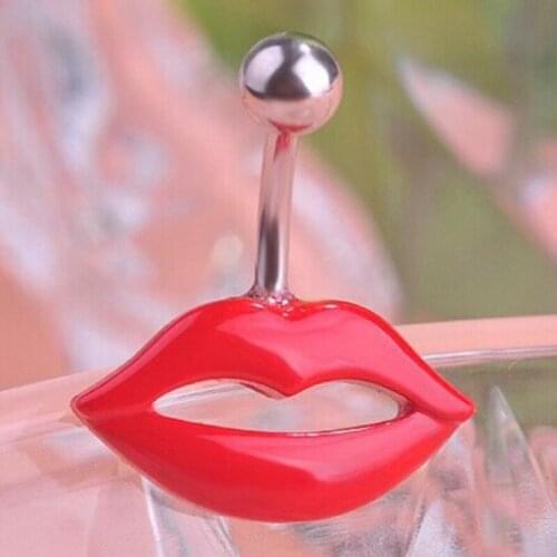 Very Gothic red lips Body Piercing Jewelry Summer Style Enamel Belly Button Rings Womens Fine Sexy Jewelry Stainless Steel ring