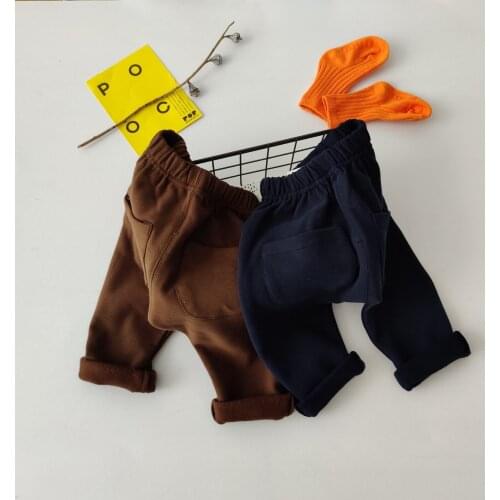 2020 Autumn New Fleece Padded Boys Knitted Trousers Large Pp Pants Cross Rail Elastic Small Childrens