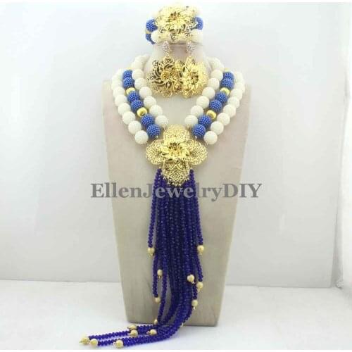 Handmade Statement Necklace Crystal Women Necklaces Costume Jewelry Nigerian Wedding African Beads Jewelry Set W12328